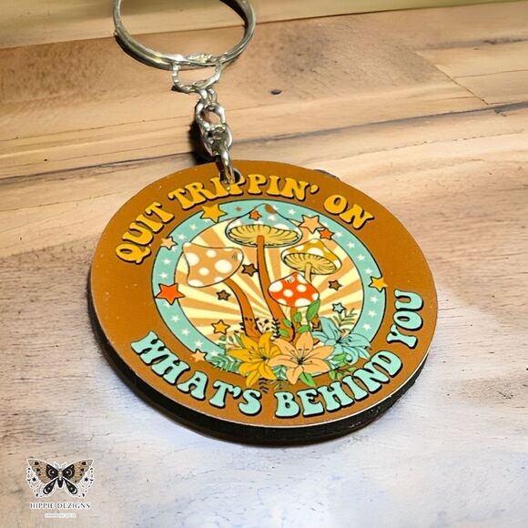 Handmade Mushroom Wooden Keychain - Picture 2 of 3